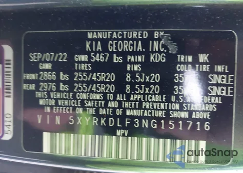 2022 Kia Sorento Sx z USA, uszkodzony, nr VIN 5XYRKDLF3NG151716